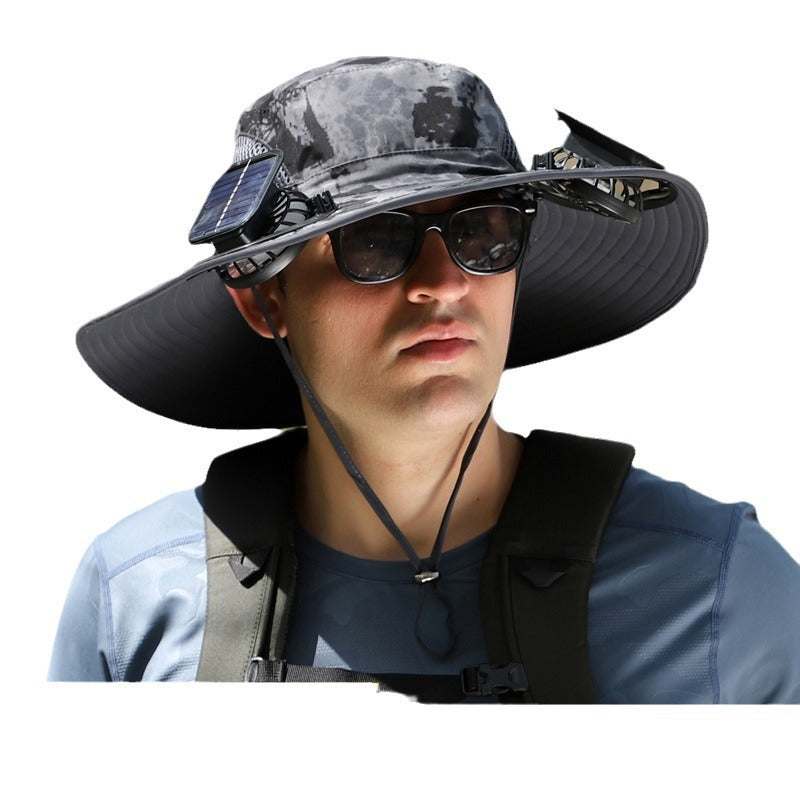 Detachable solar charging fan built-in wide-brimmed hat summer outdoor sun hat men's mountaineering fishing hat