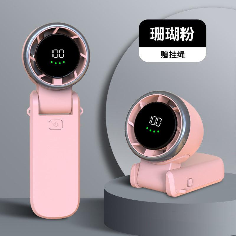 2025 new high-speed handheld small fan folding neck hanging portable turbine USB charging small electric fan mini fan