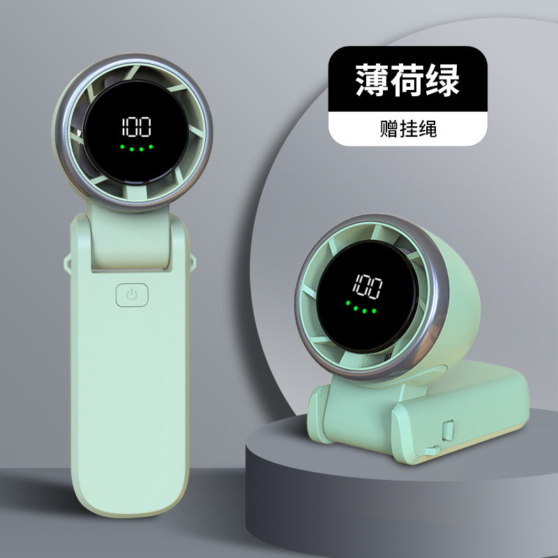 2025 new high-speed handheld small fan folding neck hanging portable turbine USB charging small electric fan mini fan
