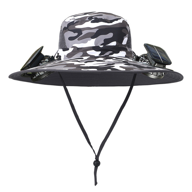 Detachable solar charging fan built-in wide-brimmed hat summer outdoor sun hat men's mountaineering fishing hat