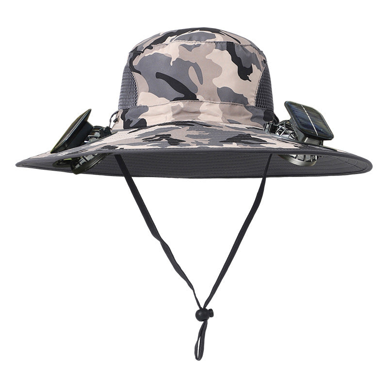Detachable solar charging fan built-in wide-brimmed hat summer outdoor sun hat men's mountaineering fishing hat