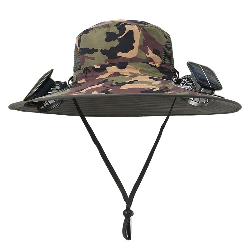 Detachable solar charging fan built-in wide-brimmed hat summer outdoor sun hat men's mountaineering fishing hat