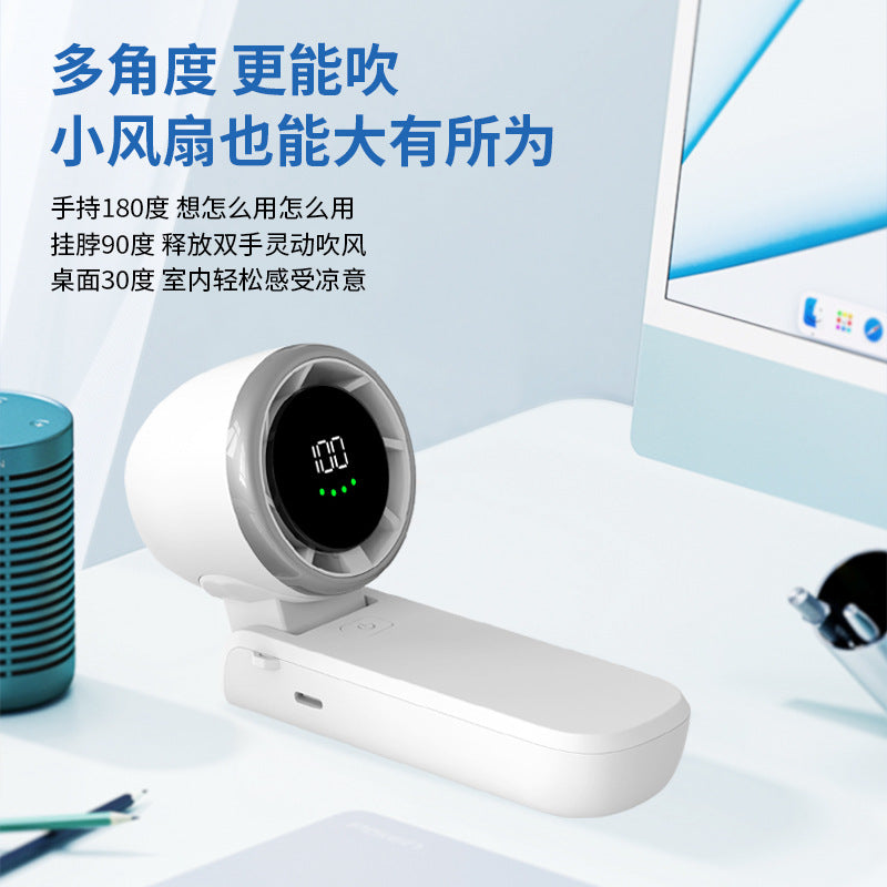 2025 new high-speed handheld small fan folding neck hanging portable turbine USB charging small electric fan mini fan