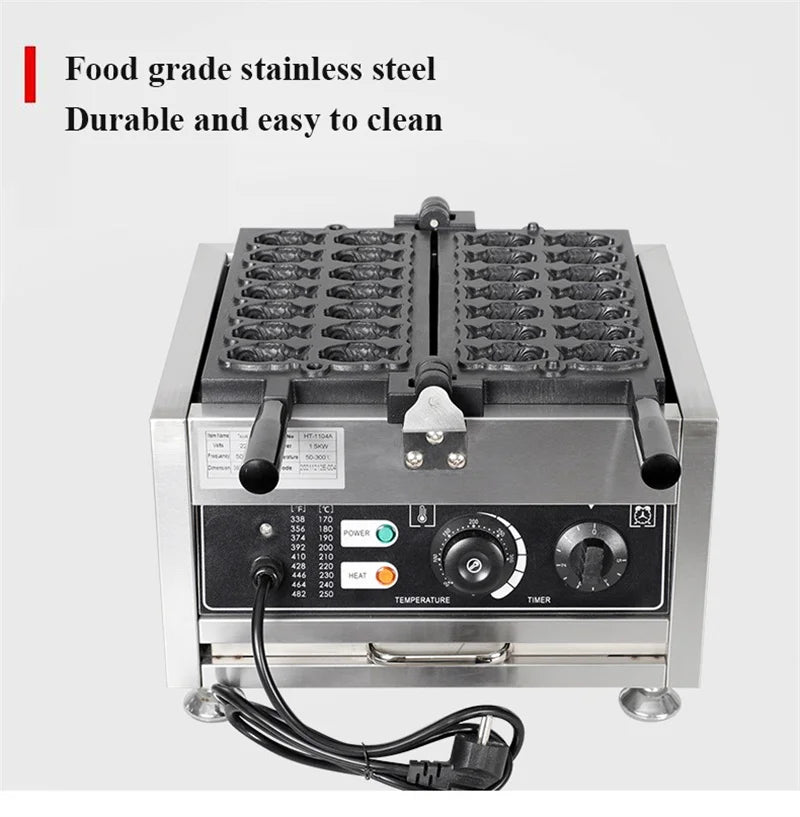Commercial Small Taiyaki Waffle Maker 14 PCS Mini Fish Shaped Pan Cake Making Machine Gas or Electric Model Kitchen Appliance