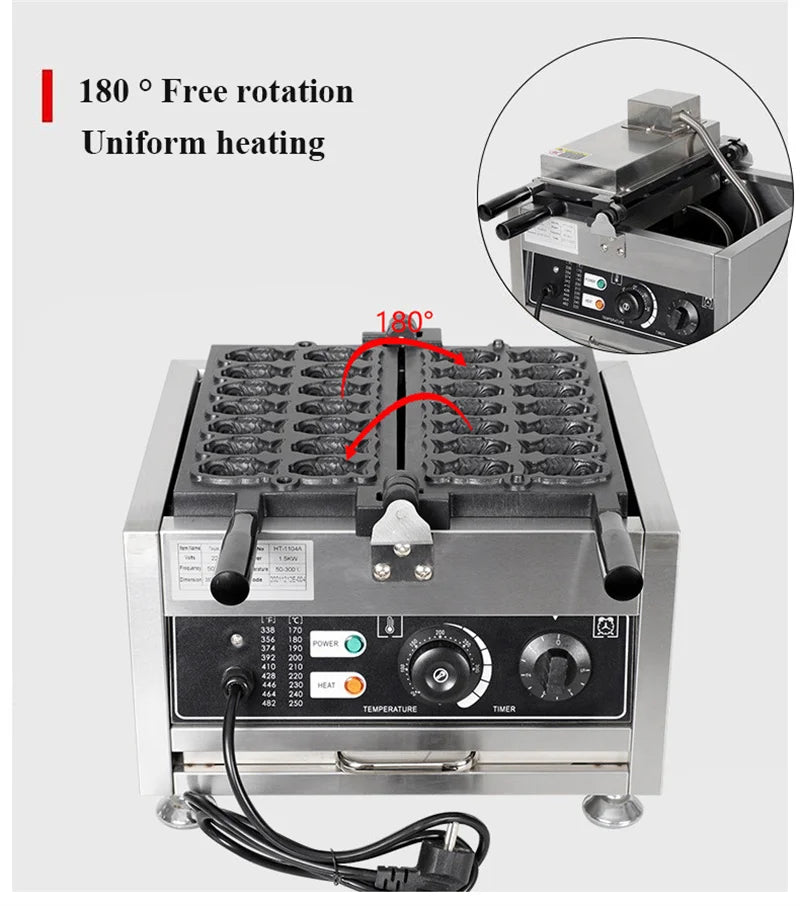 Commercial Small Taiyaki Waffle Maker 14 PCS Mini Fish Shaped Pan Cake Making Machine Gas or Electric Model Kitchen Appliance