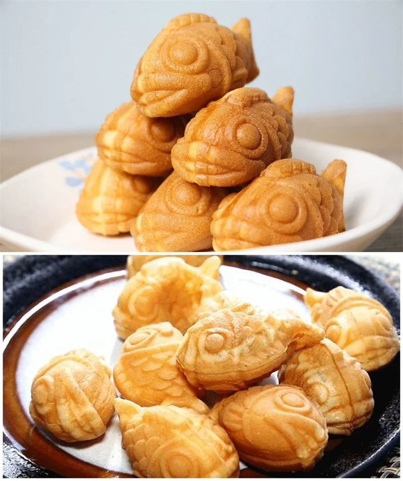 Commercial Small Taiyaki Waffle Maker 14 PCS Mini Fish Shaped Pan Cake Making Machine Gas or Electric Model Kitchen Appliance