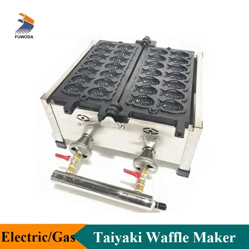 Commercial Small Taiyaki Waffle Maker 14 PCS Mini Fish Shaped Pan Cake Making Machine Gas or Electric Model Kitchen Appliance